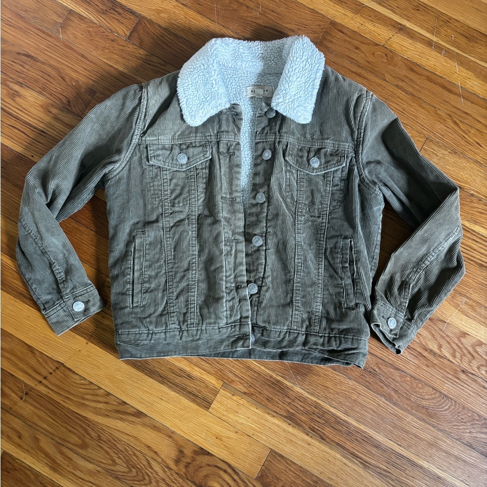 Olive Green Corduroy Jacket with Sherpa Collar